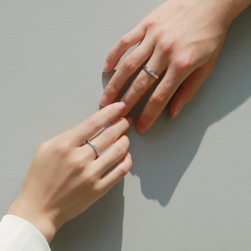 Moissanite adjustable couple rings set in 925 sterling silver, non-tarnish wedding and engagement rings by Mireli Jewelry