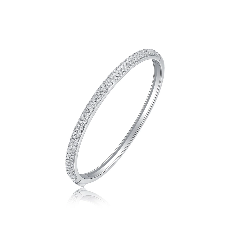 Moissanite Bangle Bracelet with Radiant Pavé Sparkle – Adjustable 925 Sterling Silver Jewelry for Women