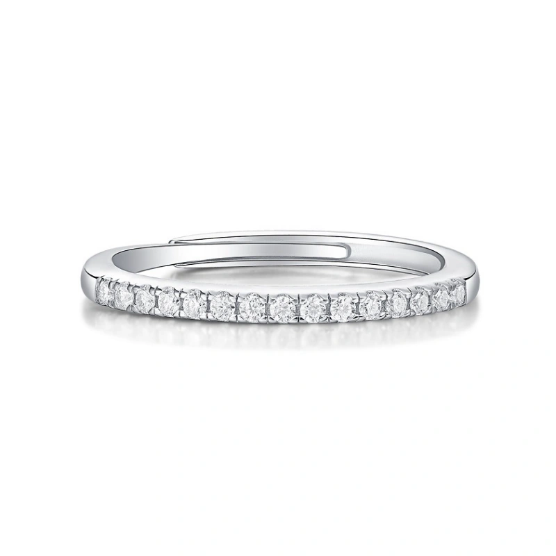 Moissanite eternity band in sterling silver, a dainty stackable ring for women, minimalist jewelry gift