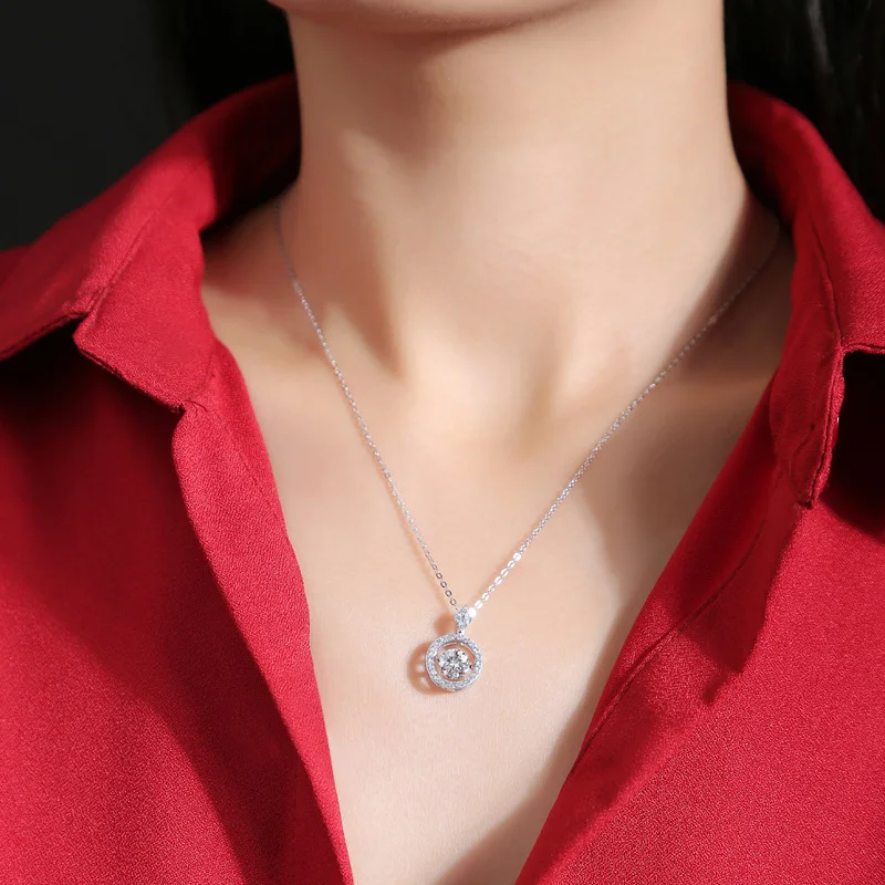 Moissanite halo pendant necklace for women in 925 sterling silver with round sparkling stone, luxury jewelry gift by Mireli Jewelry, available worldwide
