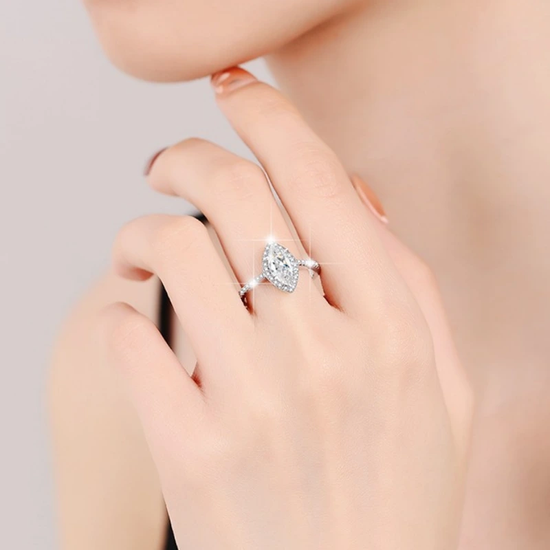 Moissanite rings marquise cut engagement design for women in 925 sterling silver – elegant statement ring by Mireli Jewelry