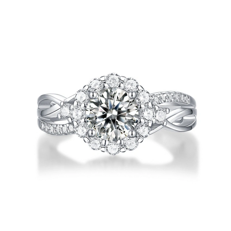 Radiant Bloom Moissanite Halo Ring – Adjustable S925 Sterling Silver Flower-Inspired Statement Ring for Women