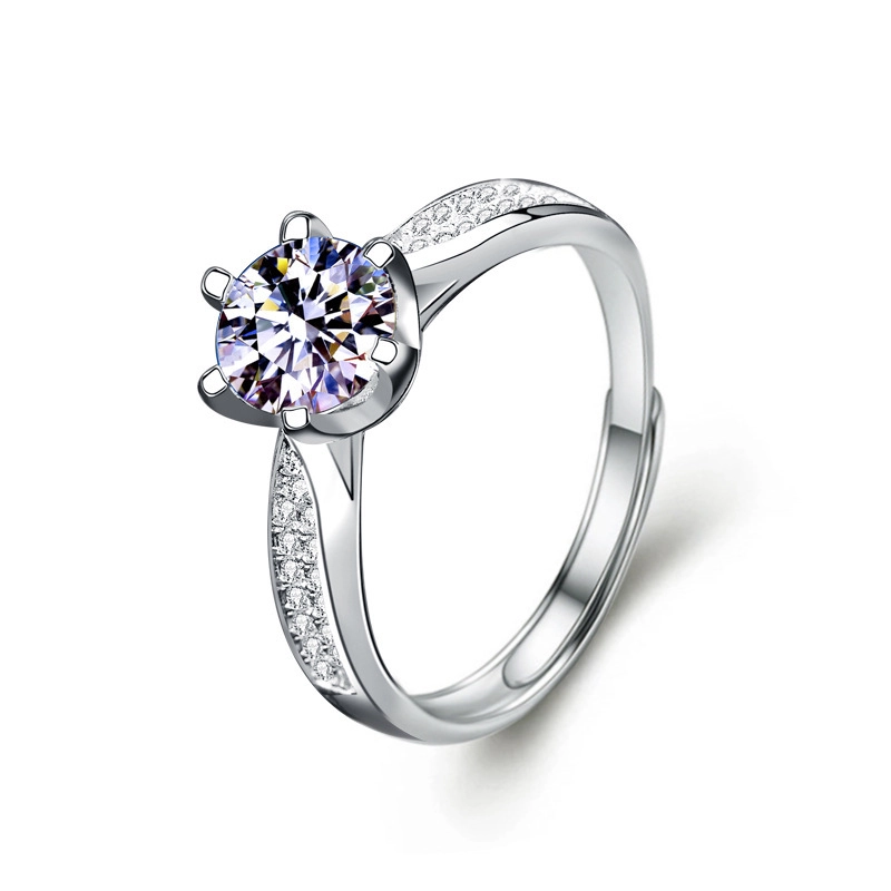 Radiant Bloom 1 carat moissanite solitaire ring with adjustable six-prong 925 sterling silver band for women, elegant and sparkling engagement jewelry