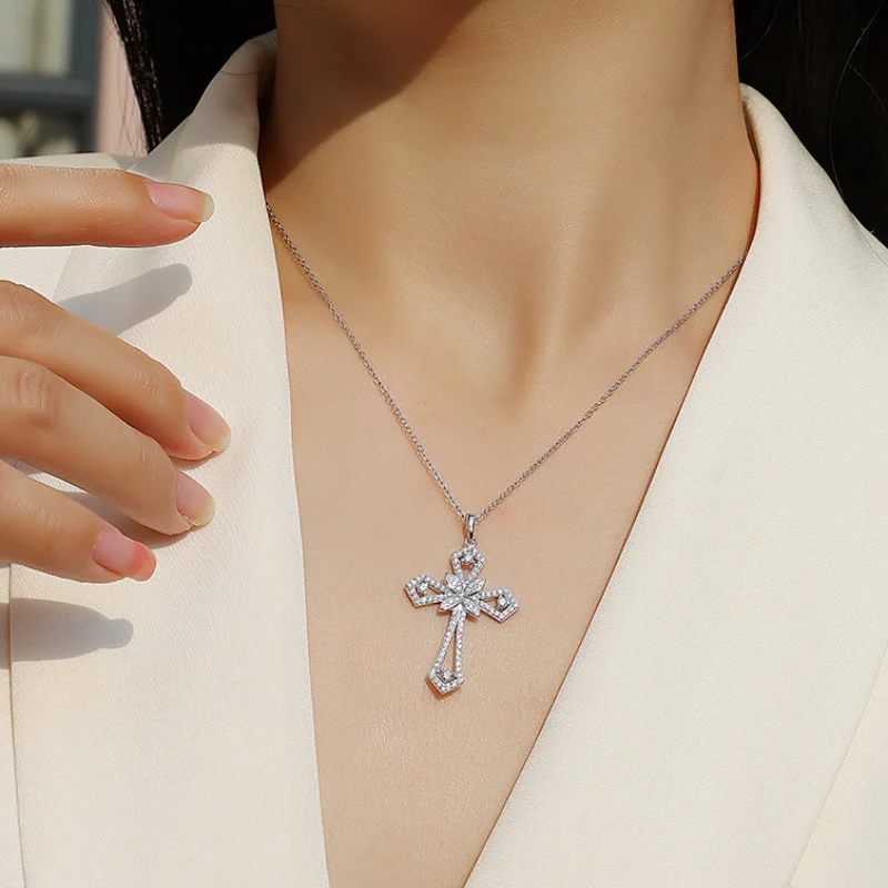 Radiant Cross Moissanite Necklace – Sparkling 925 Sterling Silver Christian Jewelry Gift for Women by Mireli Jewelry