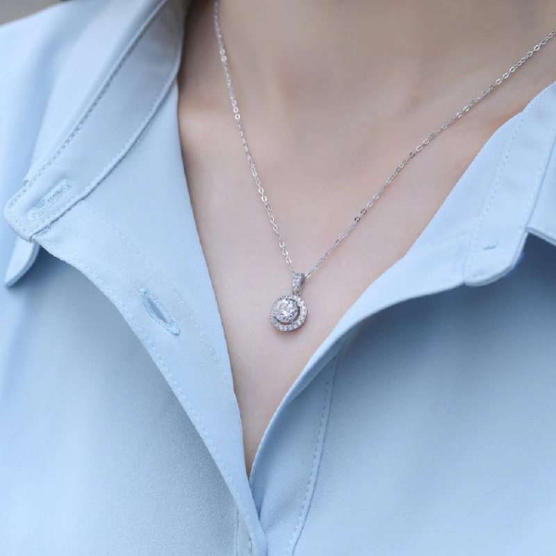 Radiant 1–5 carat round cut moissanite halo pendant necklace in 925 sterling silver for women – romantic gift jewelry