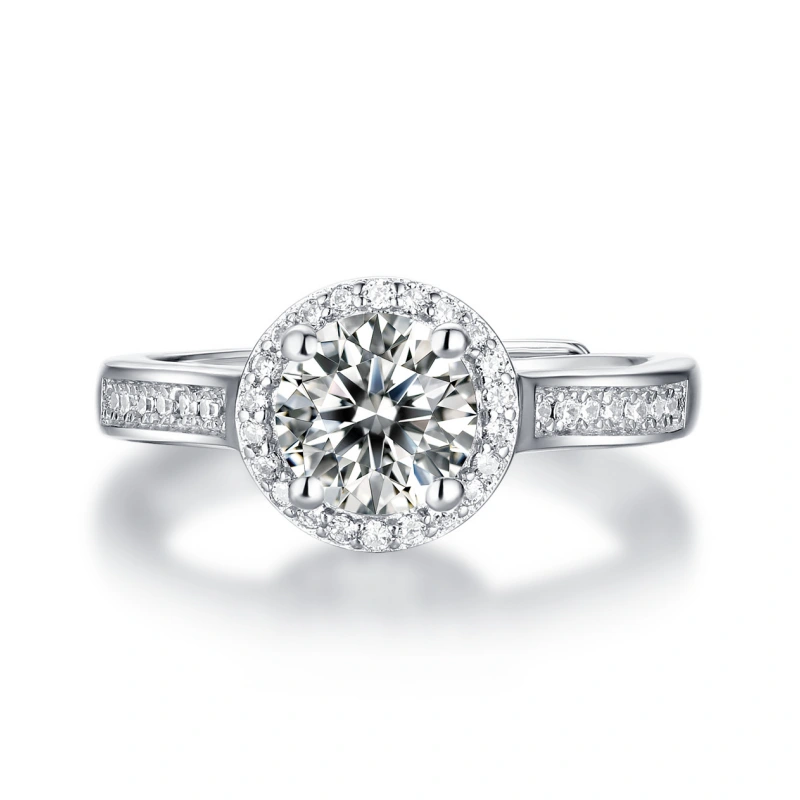 Radiant Halo Moissanite Ring – 1–3 Carat Adjustable S925 Silver Pavé Engagement Band for Women