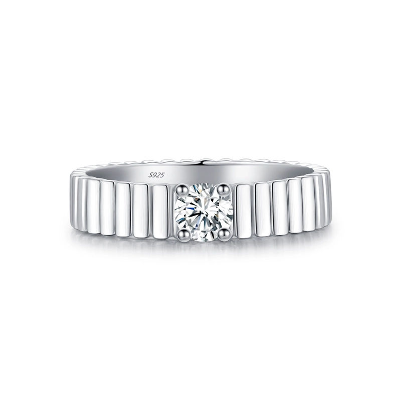 Retro Luxe unisex moissanite ring with ribbed 925 sterling silver band – modern vintage design by Mireli Jewelry