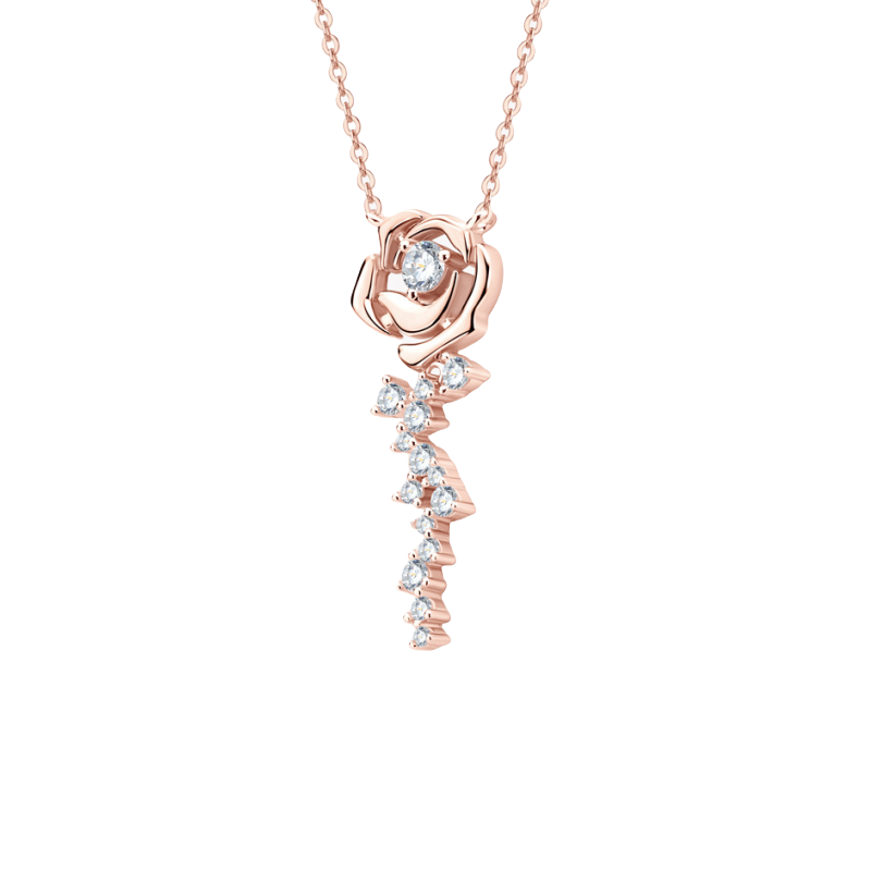 Rose Bloom Moissanite Pendant Necklace in Dainty 925 Sterling Silver with Rose Gold Plating – Elegant Floral Jewelry Gift for Women, Ships Worldwide