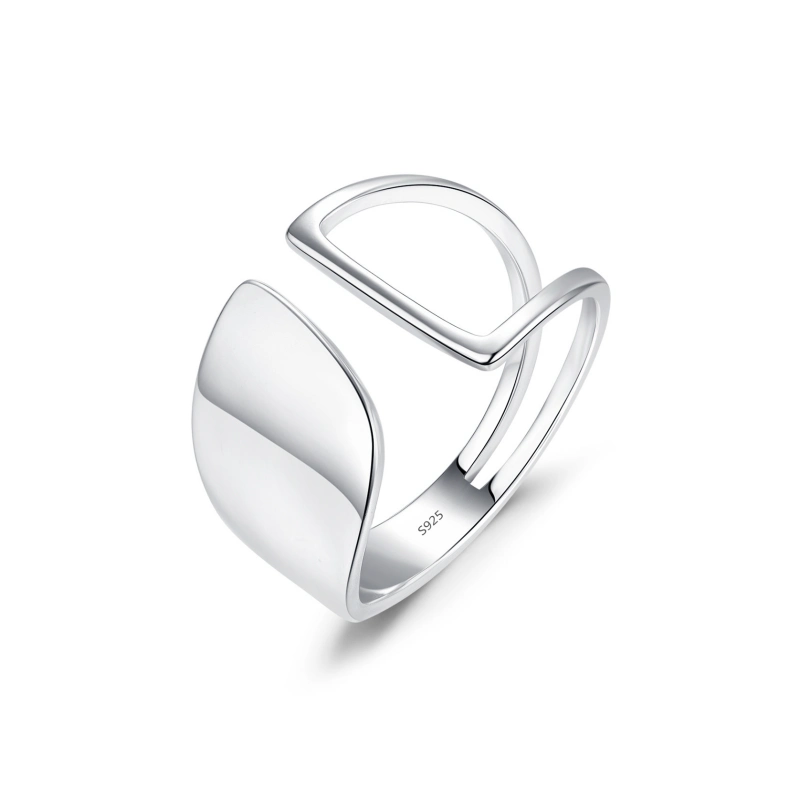 Sculpted Open Geometric Ring – minimalist 925 sterling silver statement band for women’s fashion and gift