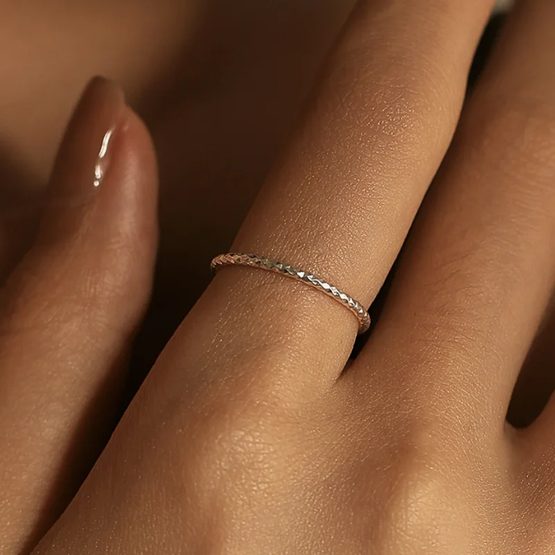 Minimalist faceted silver ring for women – light-catching S925 sterling silver band by Mireli Jewelry
