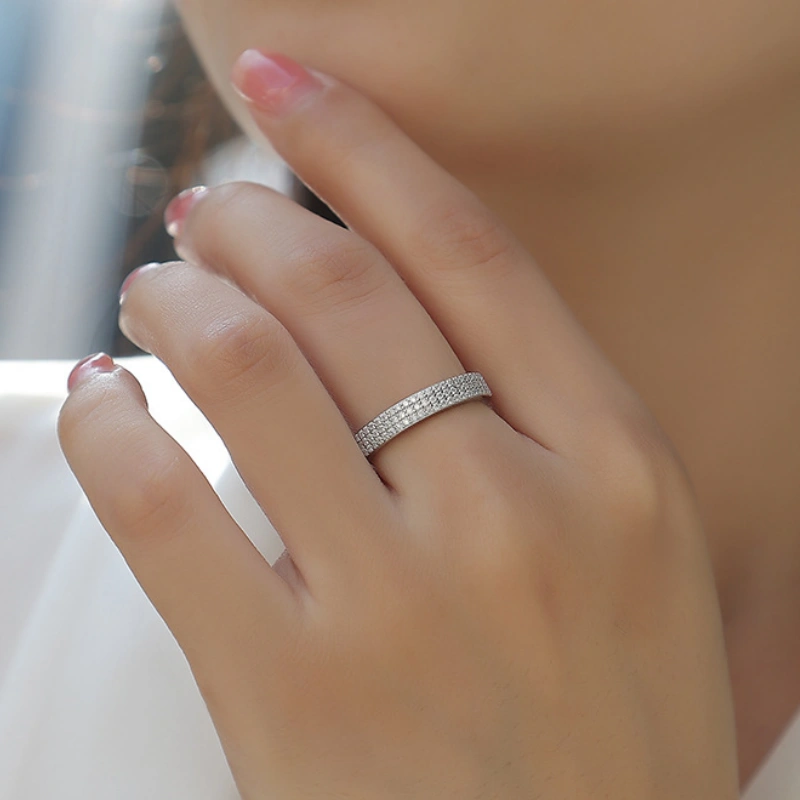Sparkle Forever Moissanite Band – Sterling Silver Eternity Ring for Bridal Wear or Fashion Gifting