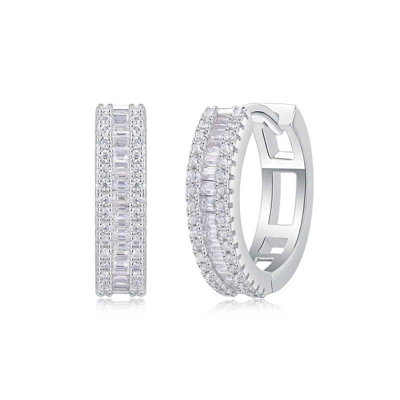 Sterling silver hoop earrings with moissanite – luxury hypoallergenic dainty earrings for women, perfect for gifting and everyday wear, available online at Mireli Jewelry