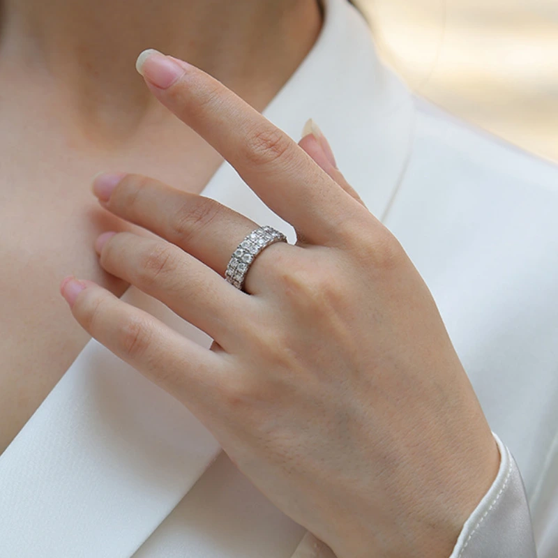 Sterling Silver Double Row Moissanite Pavé Band Ring – Elegant Promise Ring for Women | Mireli Jewelry