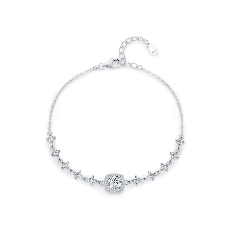 0.8 Carat Cushion Cut Moissanite Sugar Halo Bracelet in S925 Sterling Silver – Romantic Fine Jewelry Gift for Her