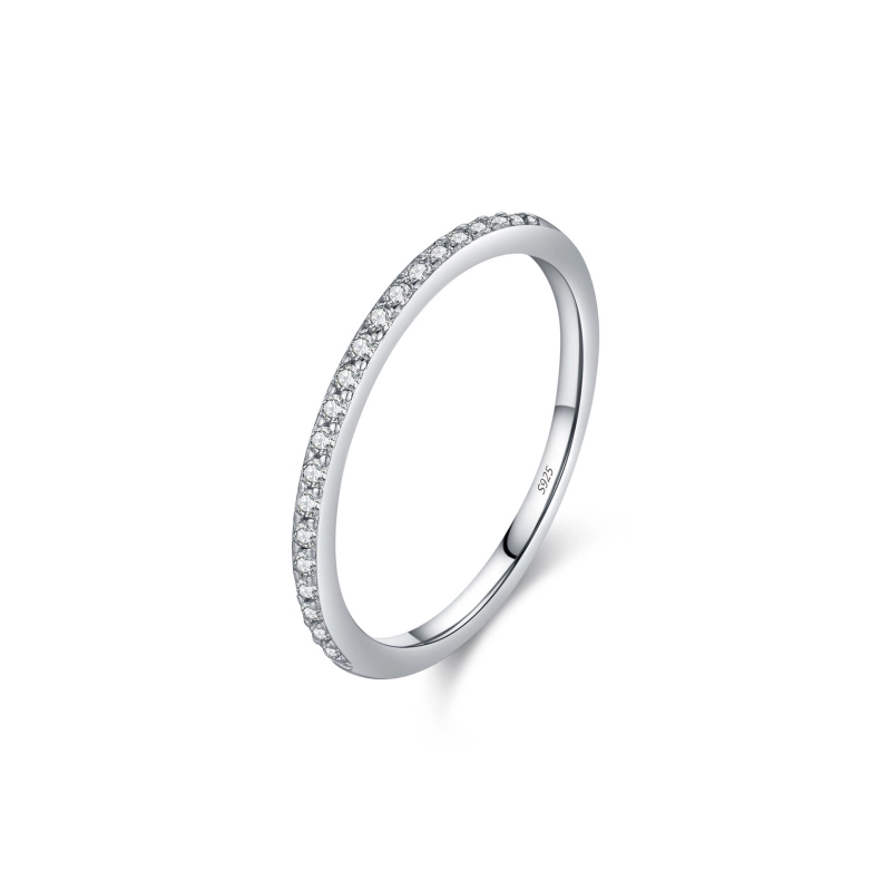 Thin Moissanite Pave Eternity Ring – Minimalist 925 Sterling Silver Band for Women’s Stacking or Gift