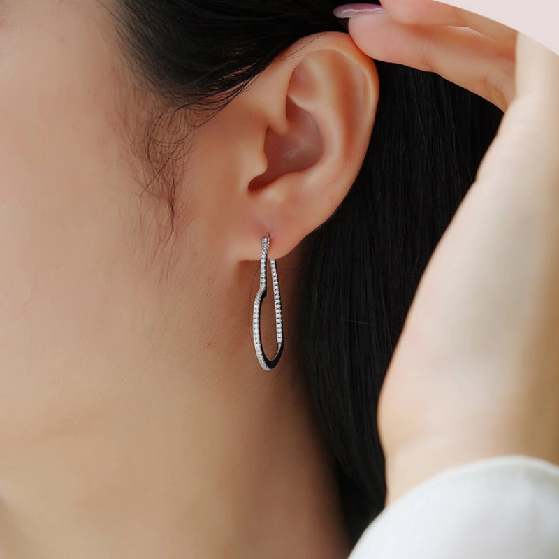 Twilight Spark Heart Hoop Earrings – Pavé Moissanite in S925 Sterling Silver by Mireli Jewelry