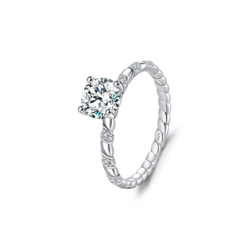 1 carat round moissanite solitaire ring with twisted band in 925 sterling silver – elegant engagement or gift jewelry for women
