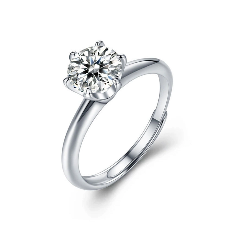 1–3 carat moissanite engagement ring for women with 6-prong crown setting, adjustable 925 sterling silver band by Mireli Jewelry