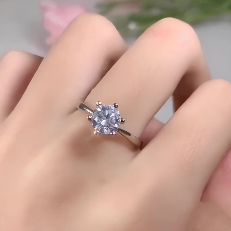 Classic 6-prong moissanite engagement ring in sterling silver, adjustable solitaire crown setting for women – 1 to 3 carats, Mireli Jewelry