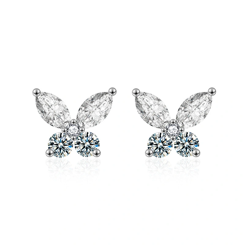 Butterfly Whisper moissanite stud earrings crafted in 925 sterling silver, elegant sparkle for women’s daily or formal wear
