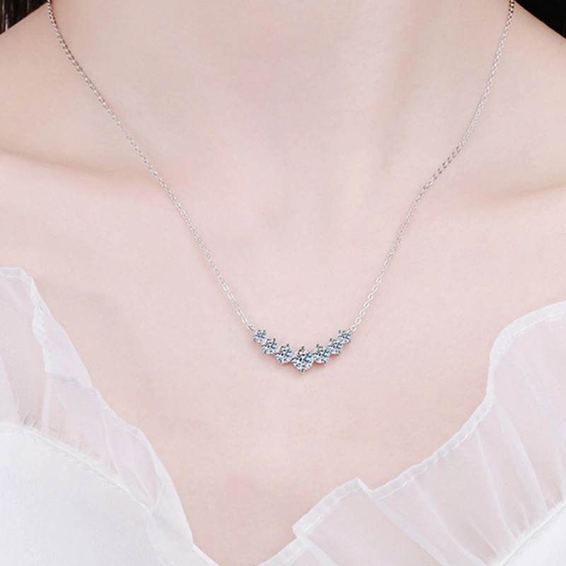 Elegant moissanite cluster necklace for women in 18K white gold over 925 sterling silver – seven stone pendant design by Mireli Jewelry