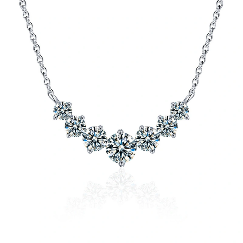 7-stone moissanite V curve necklace in 925 sterling silver – elegant women’s jewelry by Mireli, ideal for gifting
