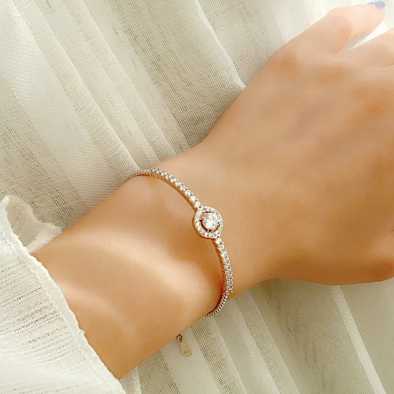 Luxury moissanite halo bracelet for women in adjustable 925 sterling silver – birthday or anniversary jewelry gift by Mireli Jewelry