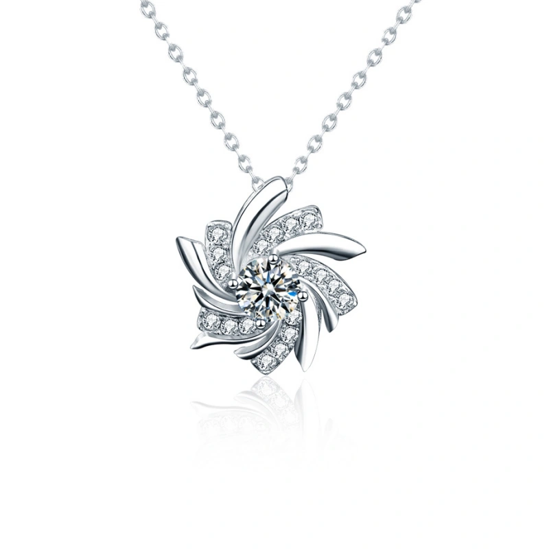 Moissanite Flower Pendant Necklace – 18K White Gold Plated 925 Sterling Silver Gift Jewelry for Her Moissanite Flower Pendant Necklace – 18K White Gold Plated 925 Sterling Silver Gift Jewelry for Her