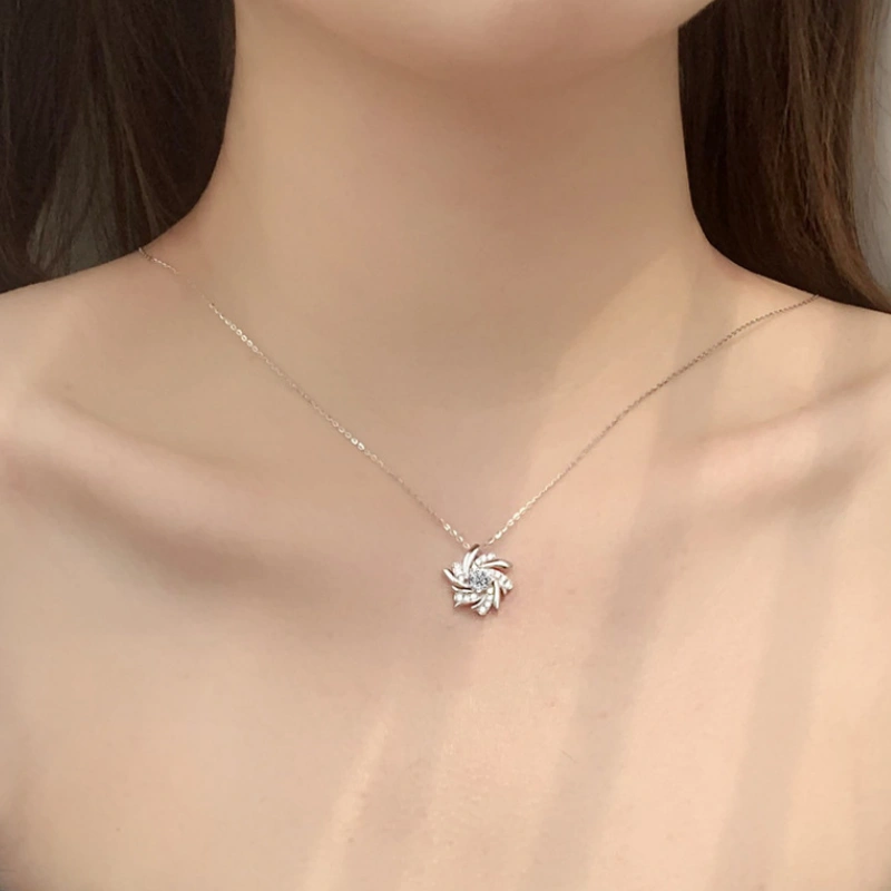 Moissanite Flower Pendant Necklace in 925 Sterling Silver – Romantic Gift Jewelry for Women