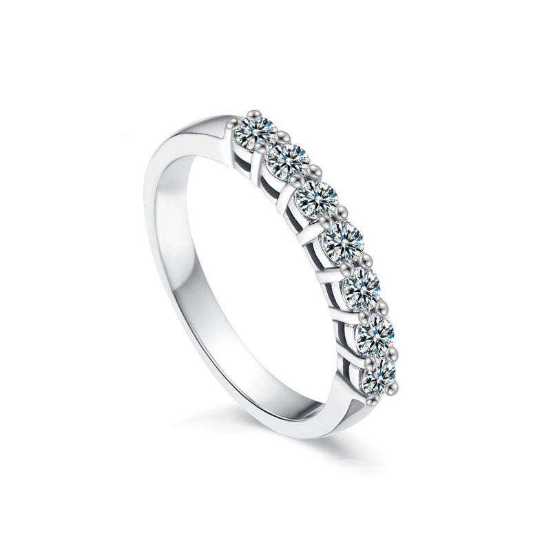 Seven-stone moissanite eternity band ring in 18K white gold plated 925 sterling silver – elegant full band for women by Mireli Jewelry